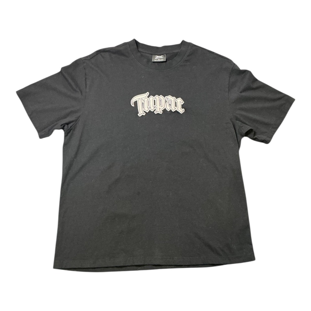 2Pac Tupac Shakur Mens Black Graphic T-Shirt Embroidered Logo Back Print Large